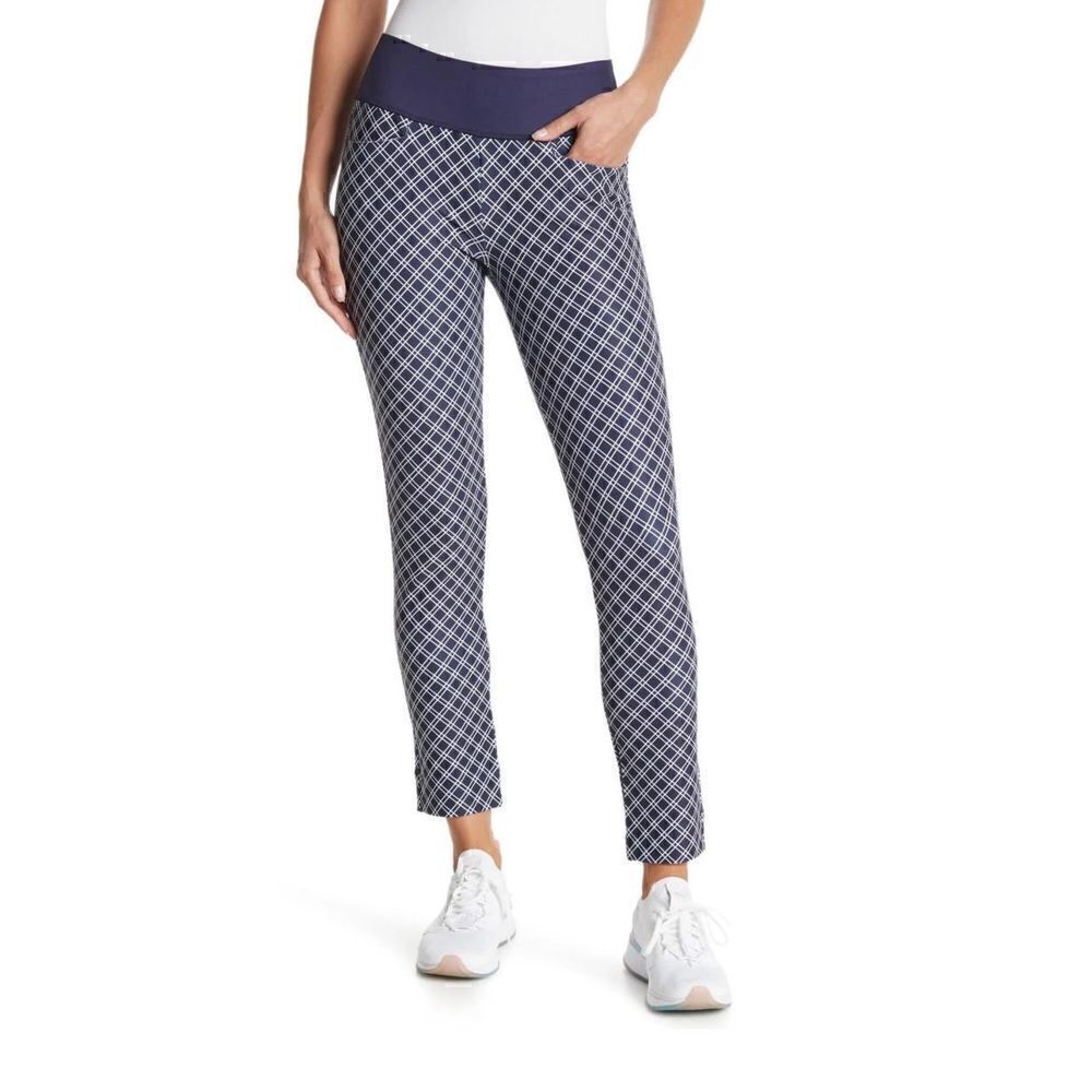 Puma Pwrshape Women's Blue White Checkered Activewear Golf Pants‎ Size XL NWT
